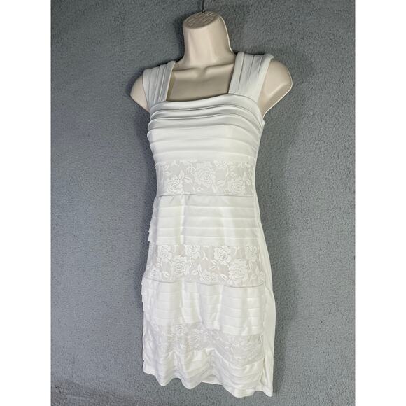 En Focus Studio White Sleeveless Lace Panel Sheath Dress Size 4 Bridal Cocktail - Picture 6 of 12